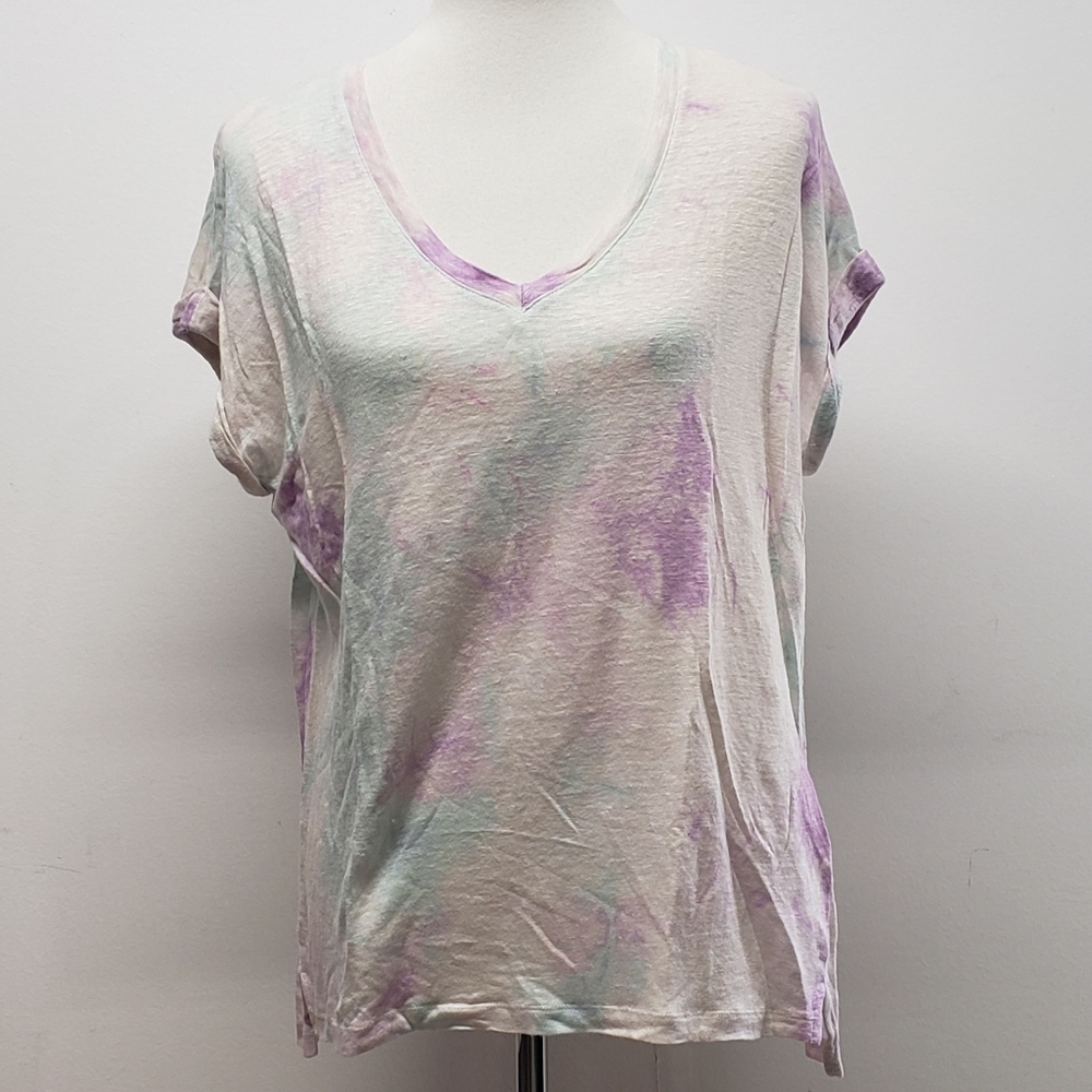 Cynthia Rowley Linen Tie Dye Cap Sleeve V-neck Top Size Medium Boho Beach Girly
